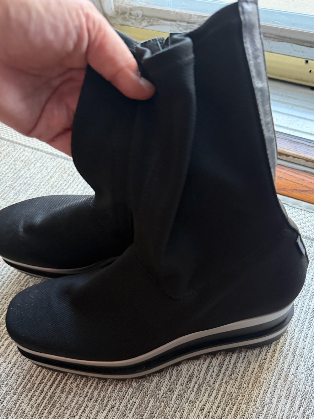 Marco Moreo Milano Black Fabric Platform Sock Boots Silver Trim Size 39